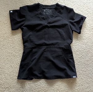 Figs Jet Black V-Neck Scrub Top